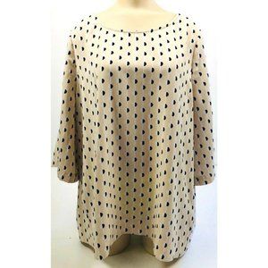 Dknyc women's cream top size 1X zip back, black, tan & white pattern